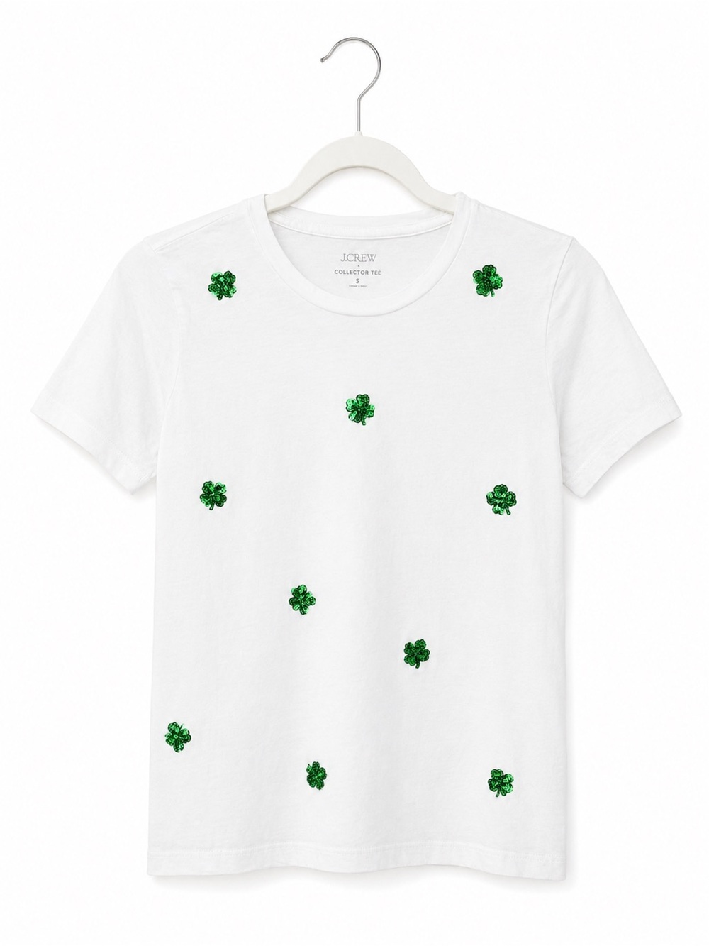 J Crew Collector Tee Sequin clovers graphic tee 4 leaf clover t shirt top